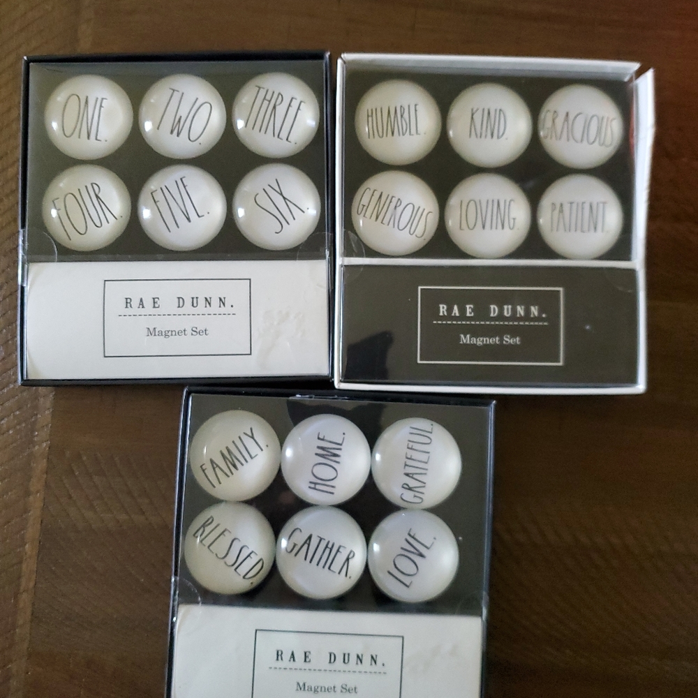 3 NICE Rae Dunn Set of 6 glass Dome Glass Magnets
